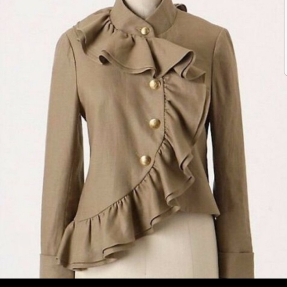 Anthropologie Mise En Scene By Ruffian WellWisher Asymmetrical Ruffle Blazer sz2 - Picture 15 of 15